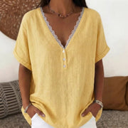 Fashionable Casual Solid-color Lace-trimmed Collar Short Sleeves