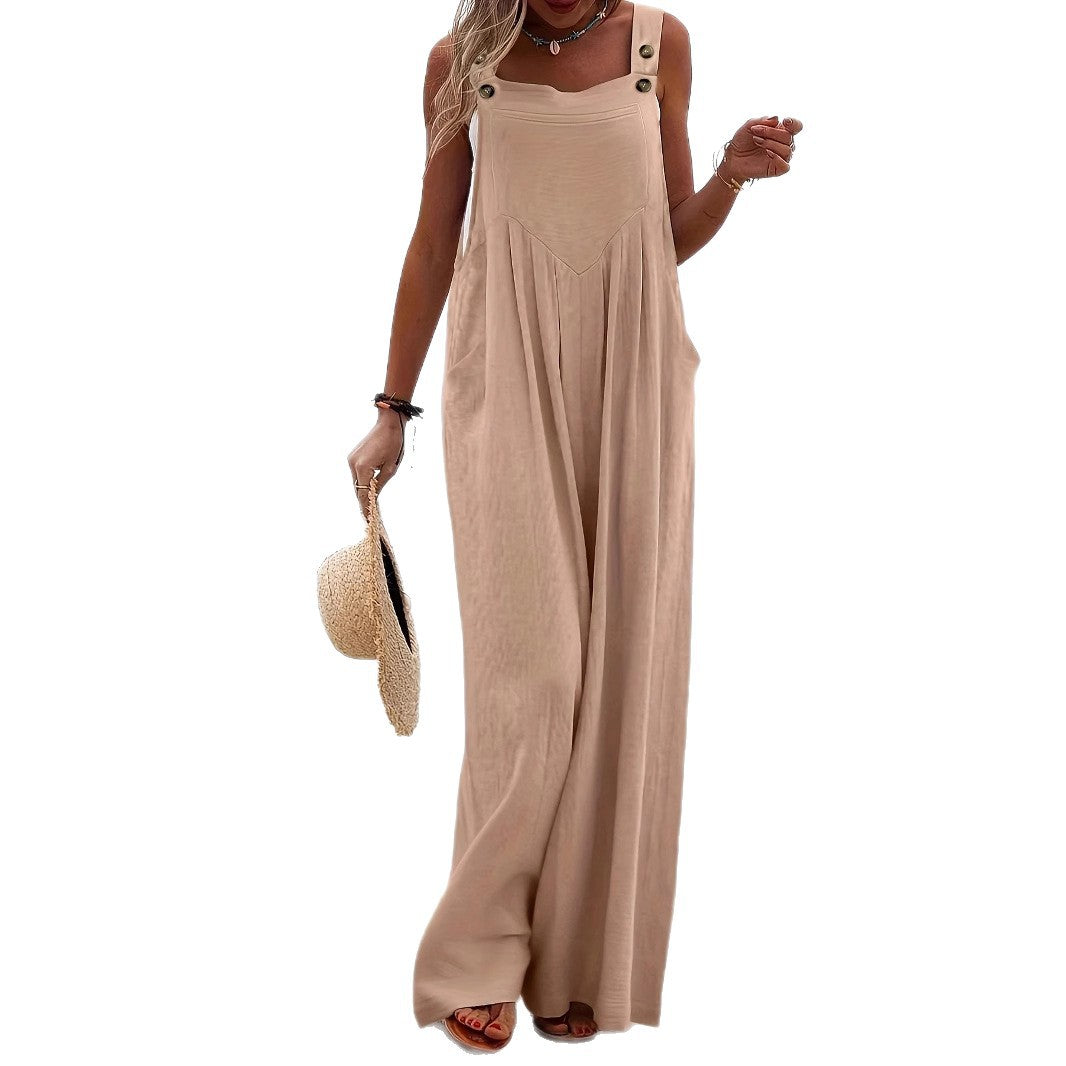 Casual Sleeveless Wide-Leg Bib Overalls Jumpsuit