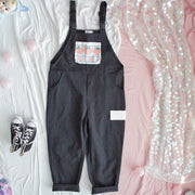 Girly Japanese small cream strawberry high waist jumpsuit