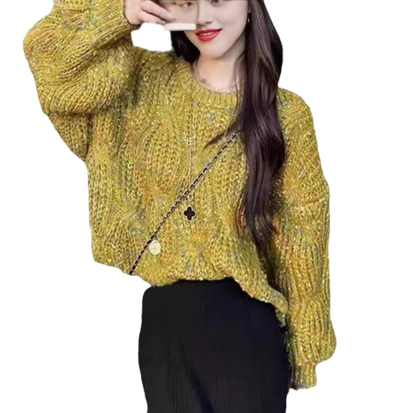 Loose-fitting Colorful Lantern-sleeve Knit Sweater