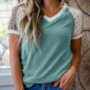 Women's Casual V-Neck Short Sleeve Top – Elegant Green Tee