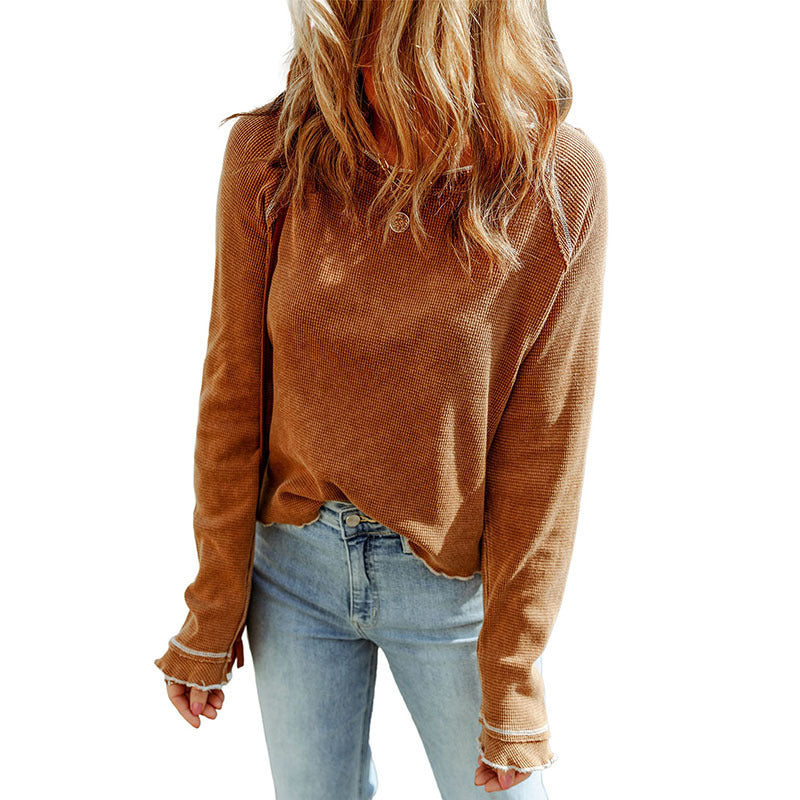 Women's Solid Color Autumn Casual Long Sleeve Bottoming Shirt