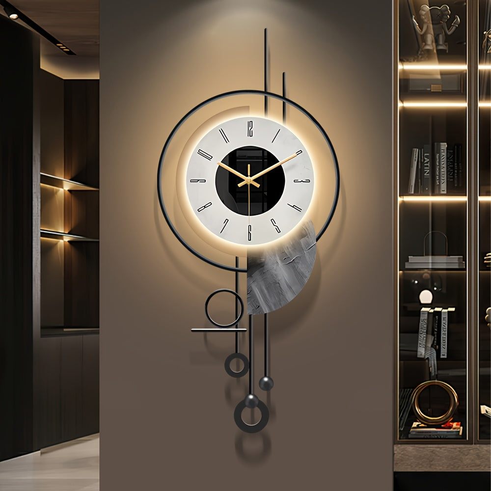 Modern Metal Decor Wall Clock, 29x15inch Wall Hanging Creative Home Timepiece, Silent Ticking Clock For Living Room, Nordic Minimalist Home Decor Wall Clock With Light, Indoor Wall Decor