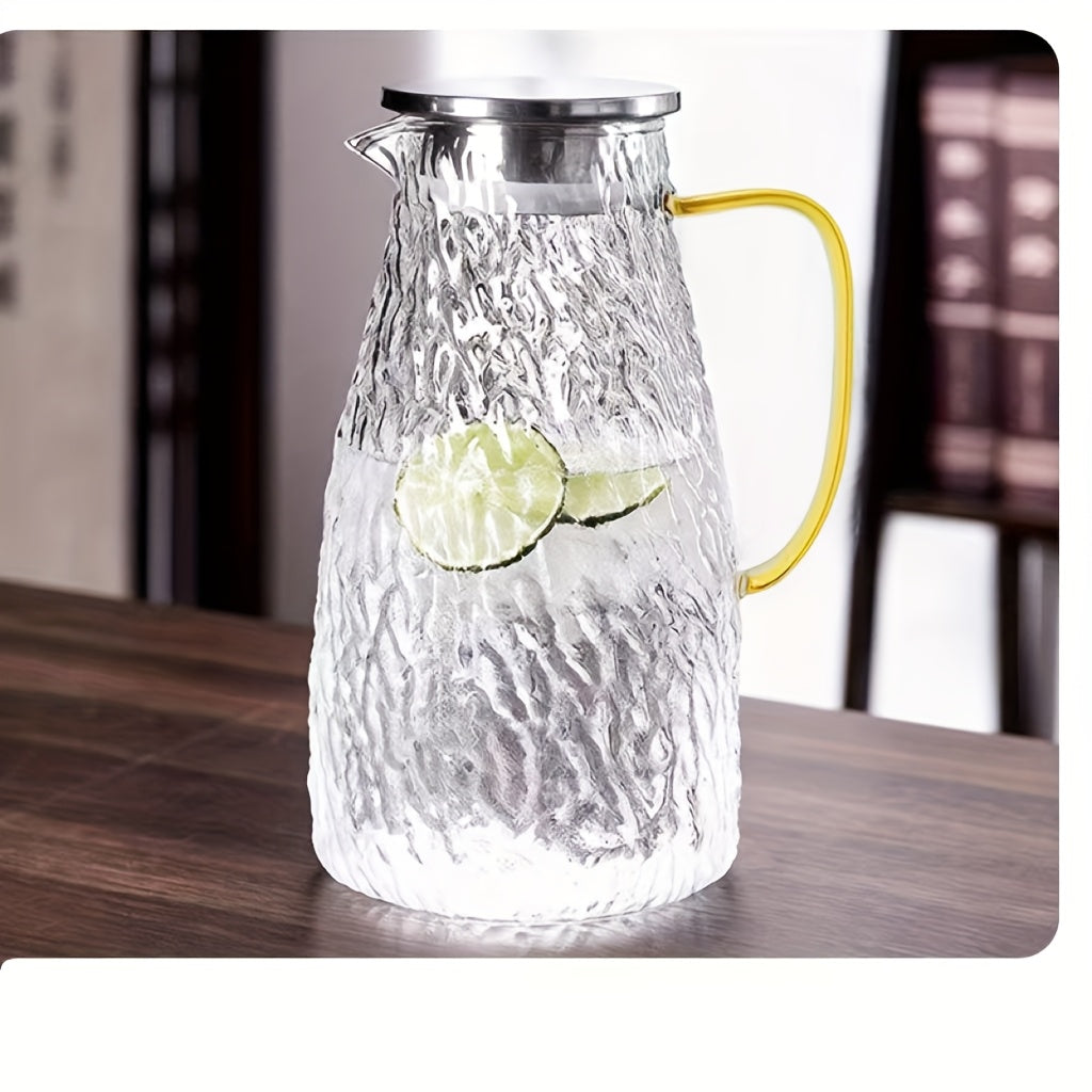 71.71 oz (2 L) Borosilicate Glass Water Jug with Lid, Filter and Wide Yellow Handle
