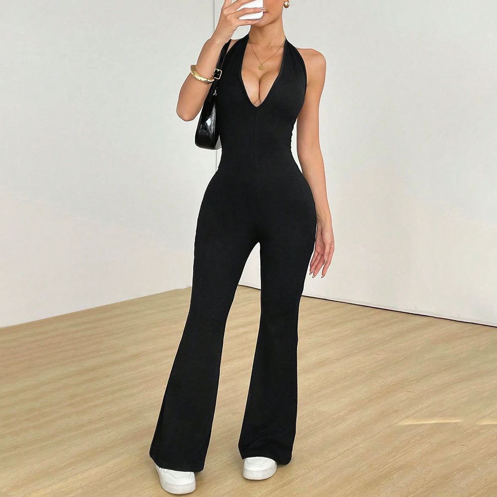 Sleek Sheer Hollowed-Out Bodycon Fitness Jumpsuit