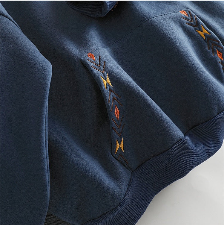 Korean Style Geometric Embroidered Loose Hoodie