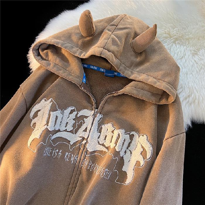 Devil Letter Print Oversized Hoodie for Women