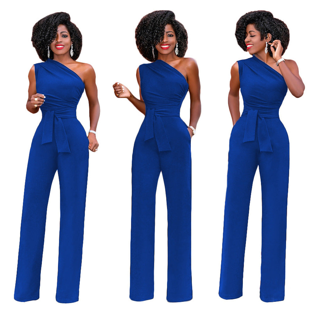 Elegant Slanted-Collar Wide-Leg Jumpsuit