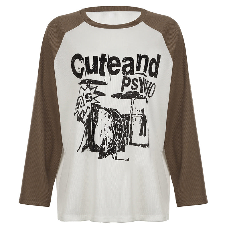 Retro Contrast Color Printed Casual Pullover Sweater