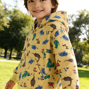 Cartoon Dinosaur Print Hooded Long‑Sleeve Sweatshirt for Boys – Loose Fit, Autumn