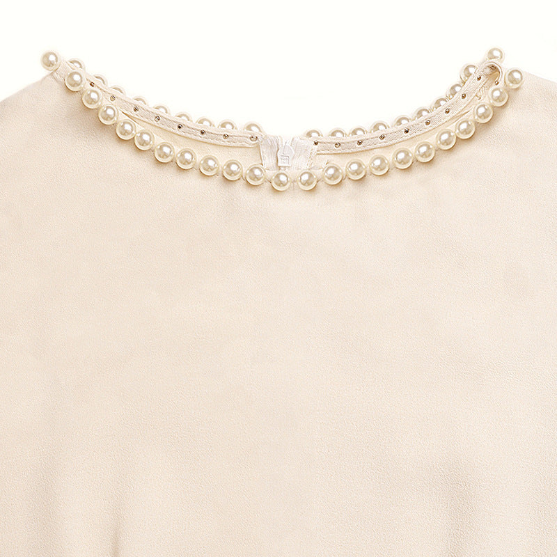 Pearl Neck Sleeveless Self-tie Belt A-line Midi Dress