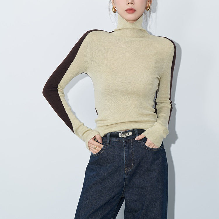 Ultra-Fine Merino Wool Patchwork Top – Cozy Color-Block Long Sleeve