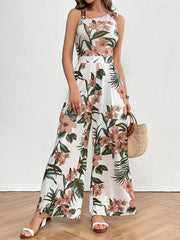 Floral Print Casual Wide-Leg Sleeveless Romper Jumpsuit