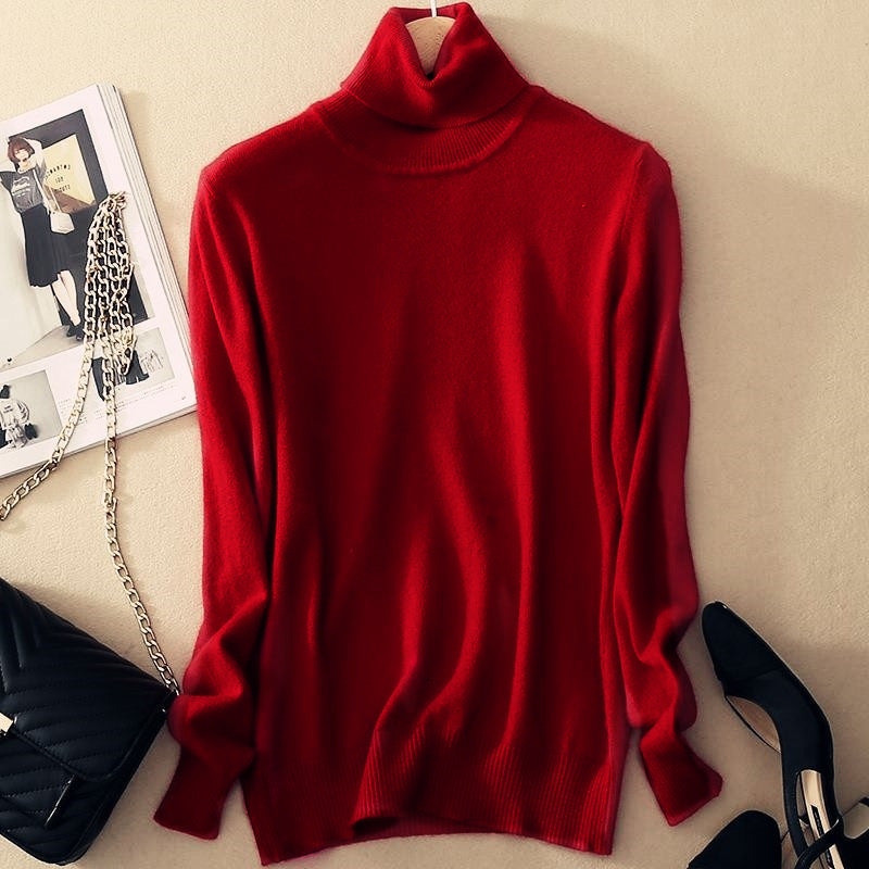Womens Turtleneck Pullover Sweater Loose-fit Knitwear