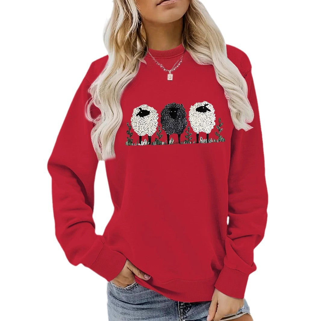 Chic Round Neck Printed Cashmere Pullover Sweater