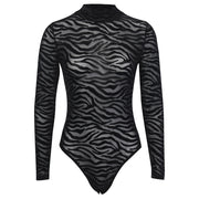 Irregular Striped Long-Sleeved Bodysuit for Women