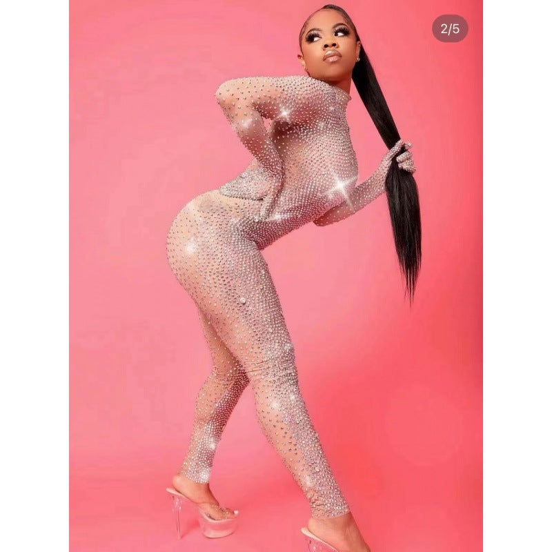 Sparkling Diamond Stretch Clubwear Jumpsuit