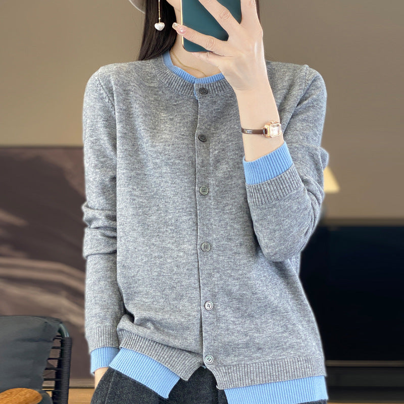 Women's Multicolor Long Sleeve Loose Knit Sweater Coat