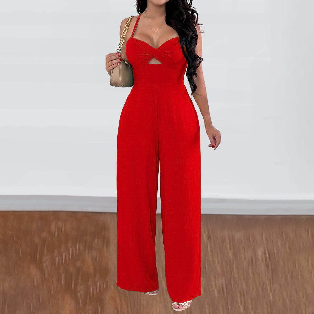 Women's Solid Color Wide Leg Sling Jumpsuit