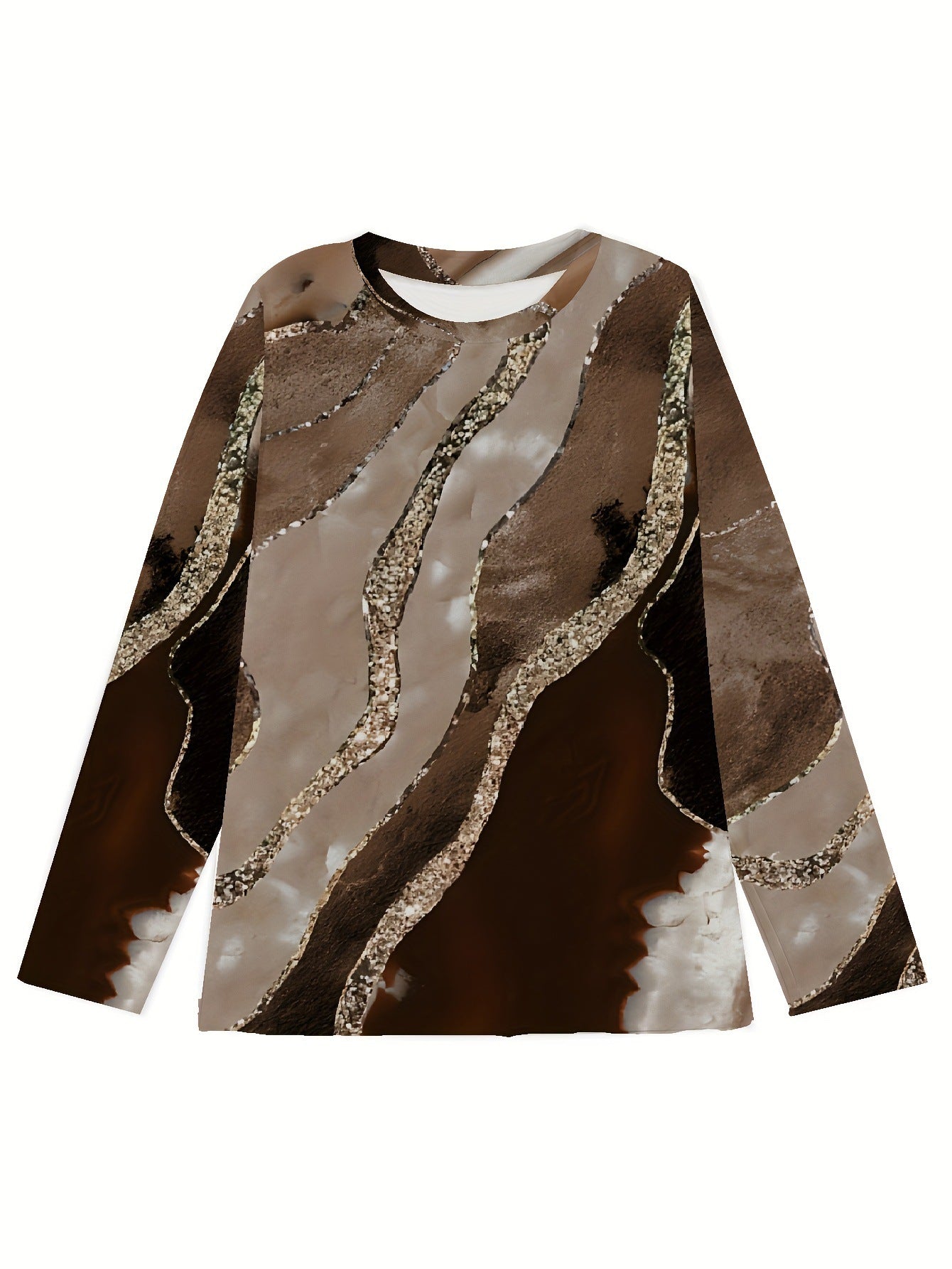 Retro Marbling Geometric Long-Sleeve T-Shirt