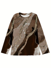 Retro Marbling Geometric Long-Sleeve T-Shirt
