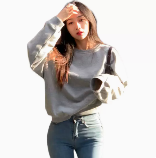 Korean Style High Waist Fleece-Lined Grey Sweater
