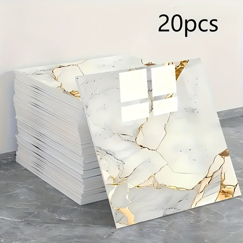 20/40/60/80/100pcs Glossy Marble Pattern Imitation Ceramic Tiles Self-Adhesive Wall Stickers, Peel and Stick, Waterproof for Living Room Kitchen Backsplash Bathroom Home Wall Stickers, Not Suitable…
