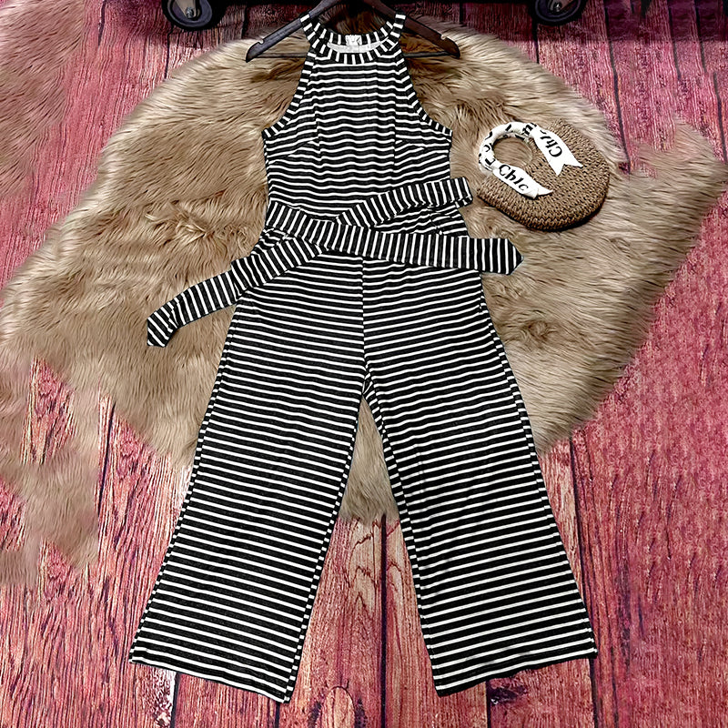 Women's Casual Striped Wide-Leg Jumpsuit Summer Romper