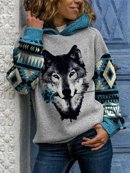 Women's Casual Printed Long-Sleeve Hooded Sweater