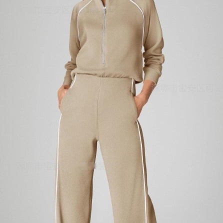 Color-Block Half-Zip Casual Sports Jumpsuit