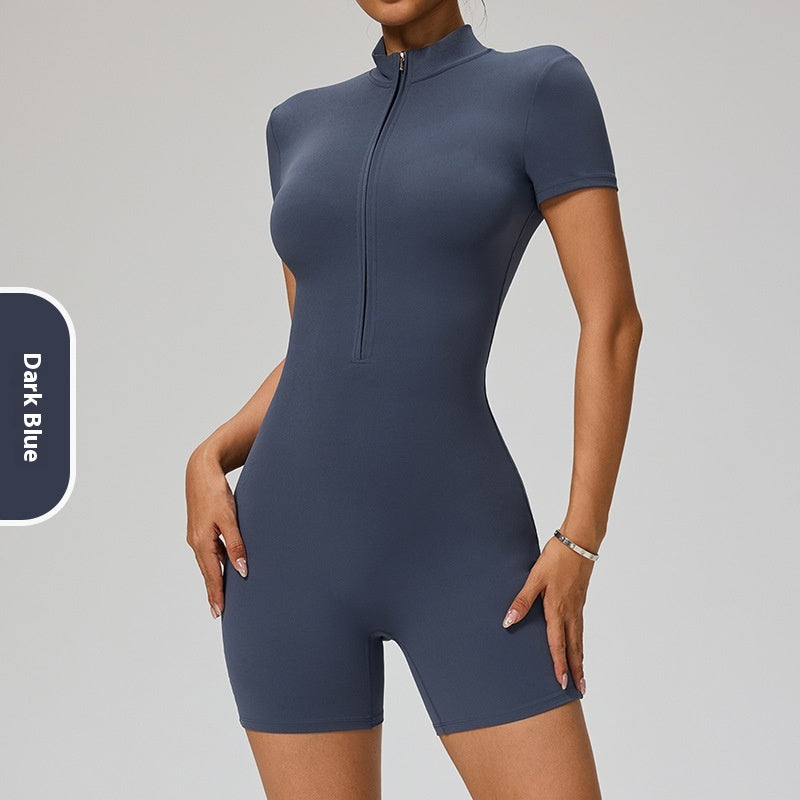 Women's Short Sleeve Zipper Sports Yoga Jumpsuit