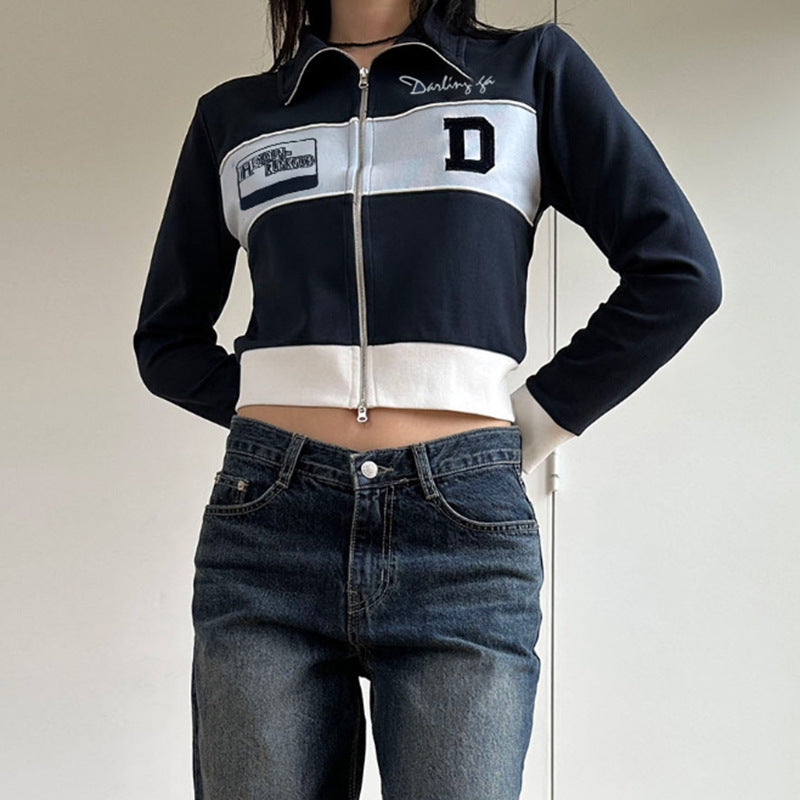 Retro Colorblock Double-Zip Loose Streetwear Jacket