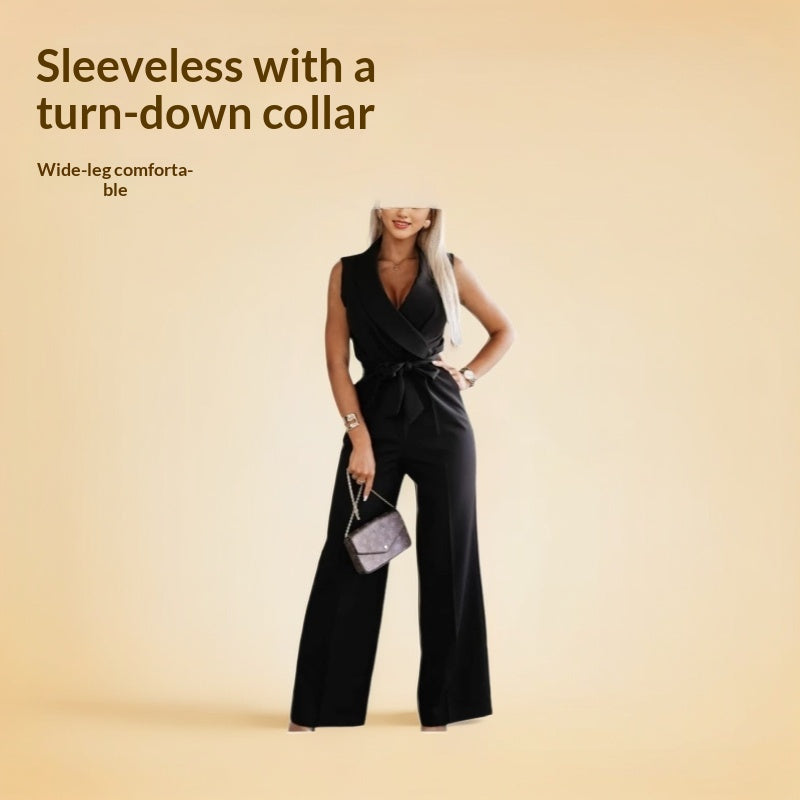 Elegant Sleeveless Wide-Leg Jumpsuit with Belt