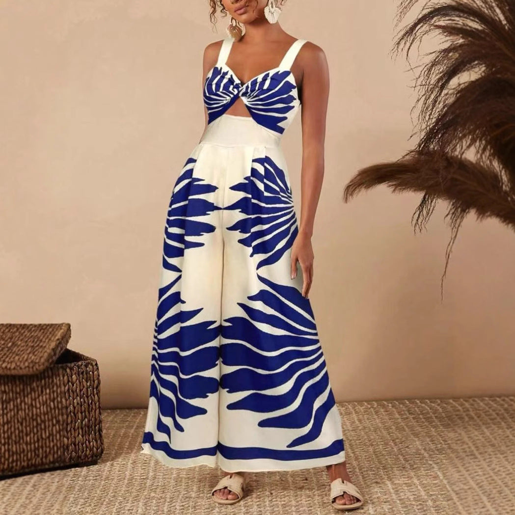 Women's Printed Casual Strap Jumpsuit
