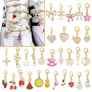 30‑Pack Golden‑Tone Shoe Charms – Handmade Bow Pendants with Lobster Clasp for Sneaker Laces