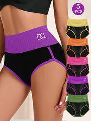 5pcs High Waist Tummy Control Underwear for Women - Bikinis with Fashion Contrast Color, Comfortable Fit, and Briefs Style Panties for Women