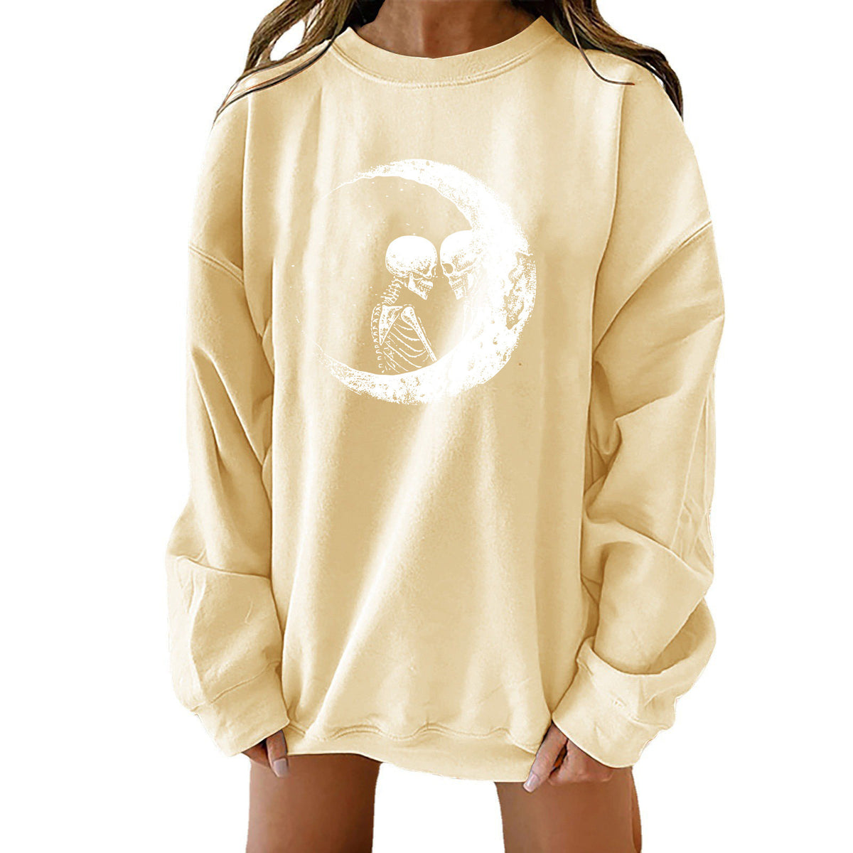 Spooky Chic Halloween Print Loose Crewneck Sweatshirt
