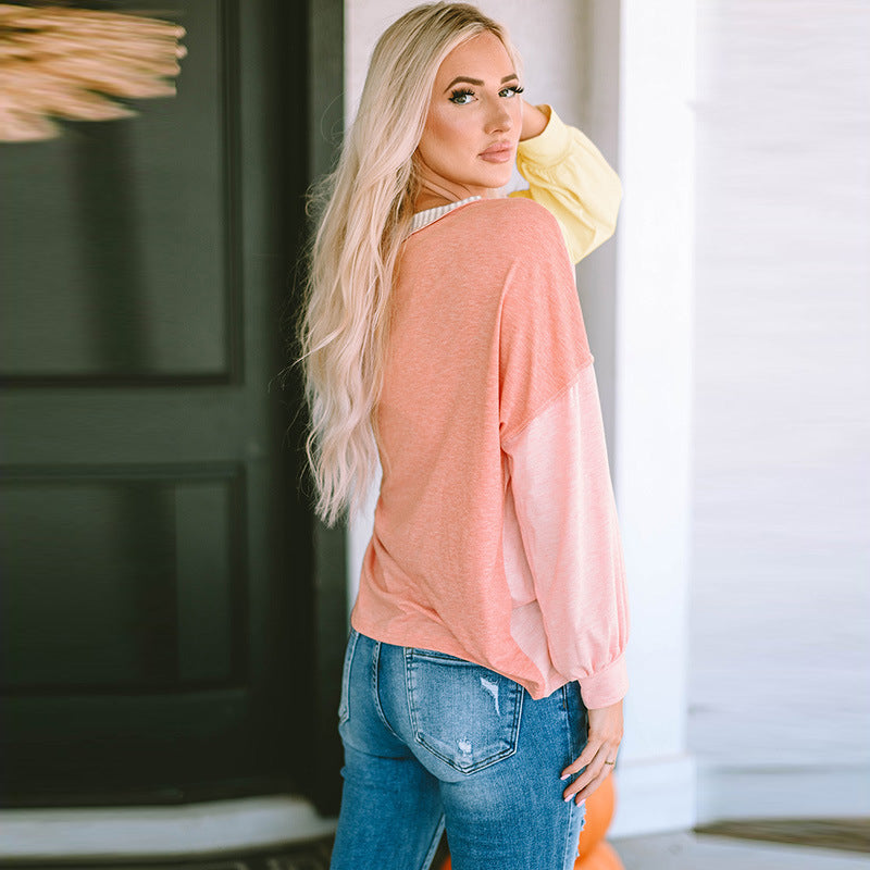 Women's Striped V-Neck Long Sleeve Casual Hoodie