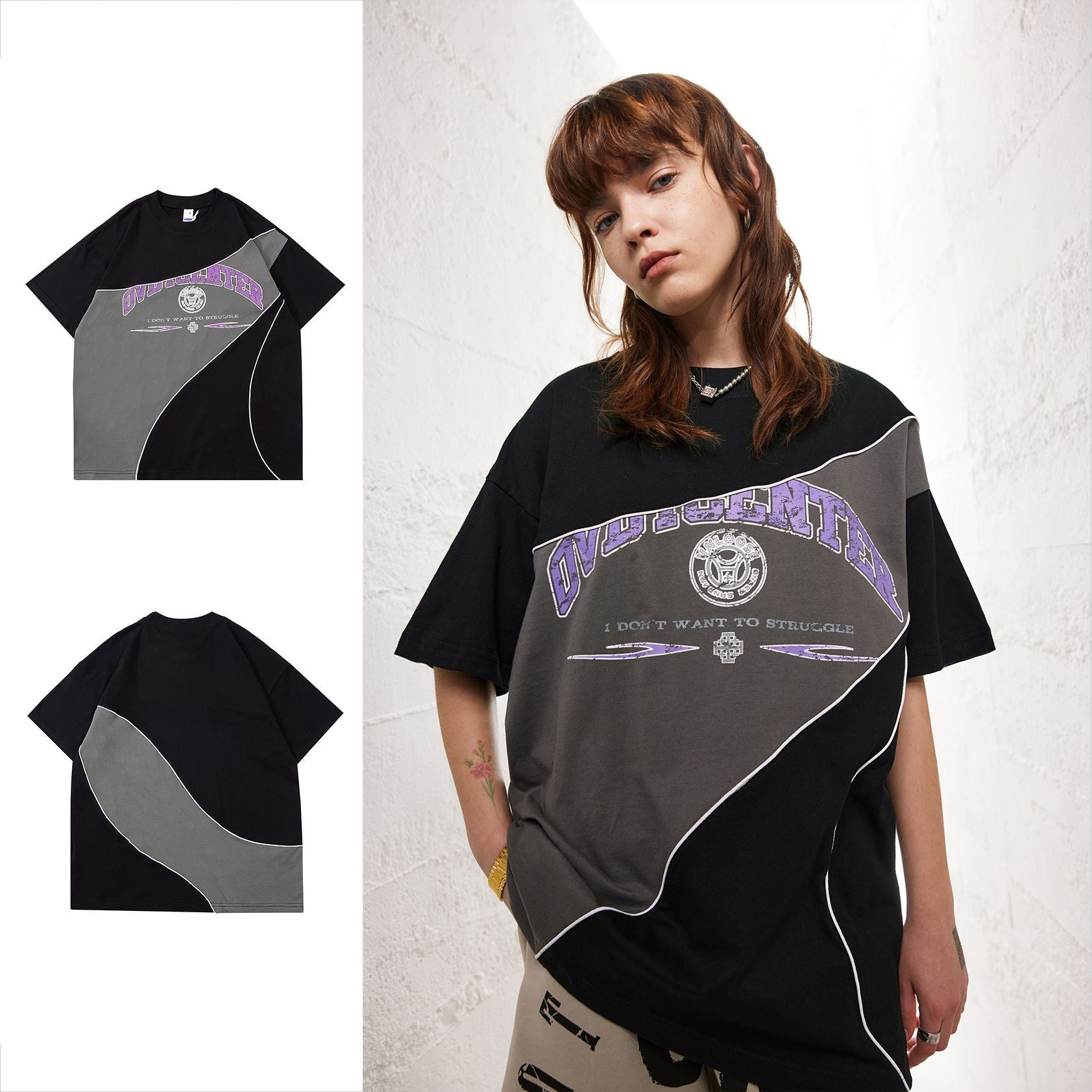 Retro Colorblock Drop-Shoulder Short Sleeve Tee
