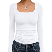 Women's Long Sleeve Crop Top – Slim Fit Milk Silk