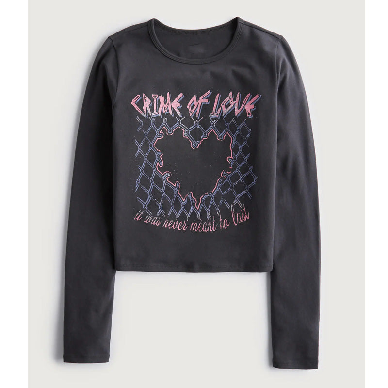 Vintage Geometric Print Long-Sleeve Slim T-Shirt