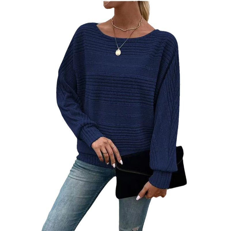 Casual Striped Batwing Sleeve Pullover Top for Women