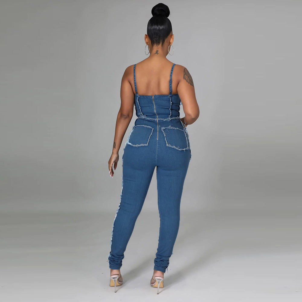 Sexy Bandeau Denim Bodycon Jumpsuit