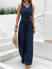 Womens V-neck Sleeveless Wide-leg Jumpsuit