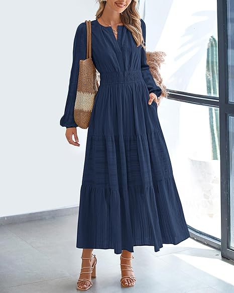 Chic V-Neck Ruched Tiered Long Sleeve Dress