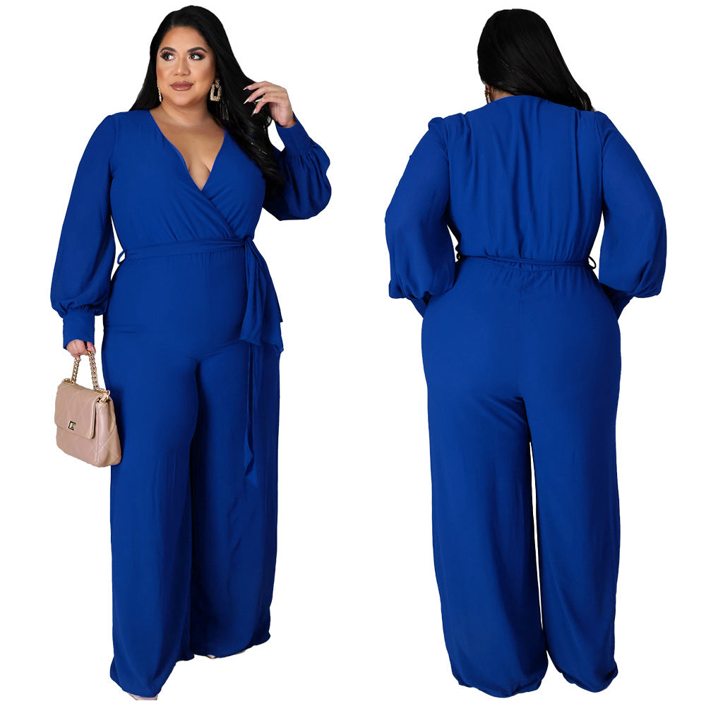 Chic Belted Straight-Leg Solid Jumpsuit