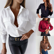 Women's Versatile Solid Color Button-Up Shirt