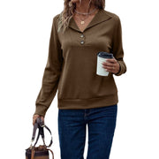 Casual Women's Waffle Collar Solid Single Breasted Long Sleeve Women
