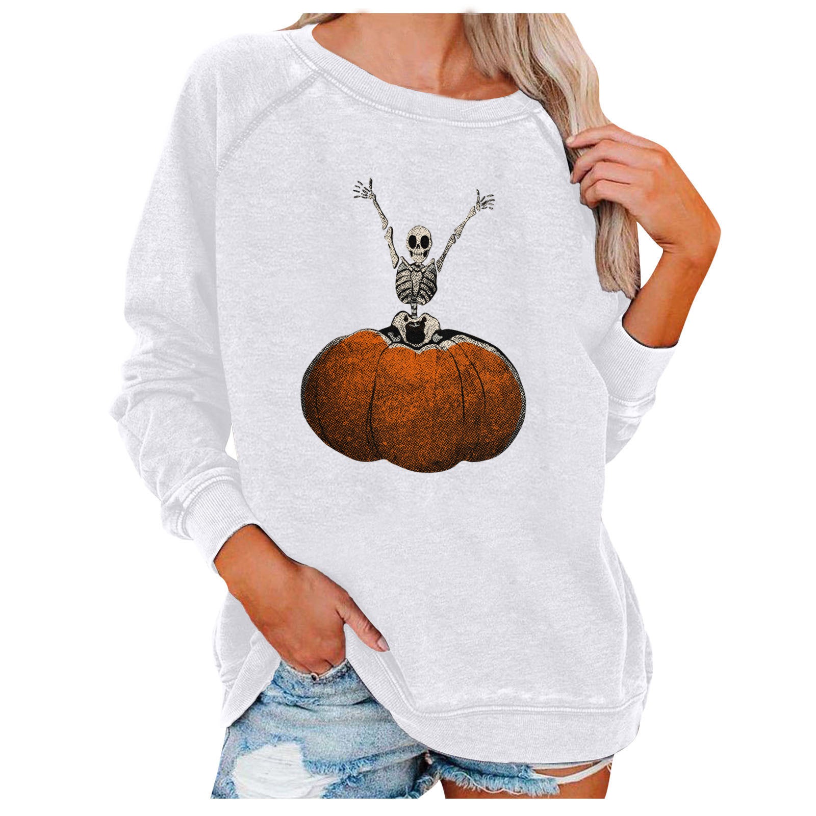 Spooky Chic Halloween Print Loose Sweatshirt