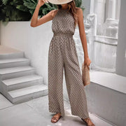 Chic Geometric Leopard Print Sleeveless Wide-Leg Jumpsuit